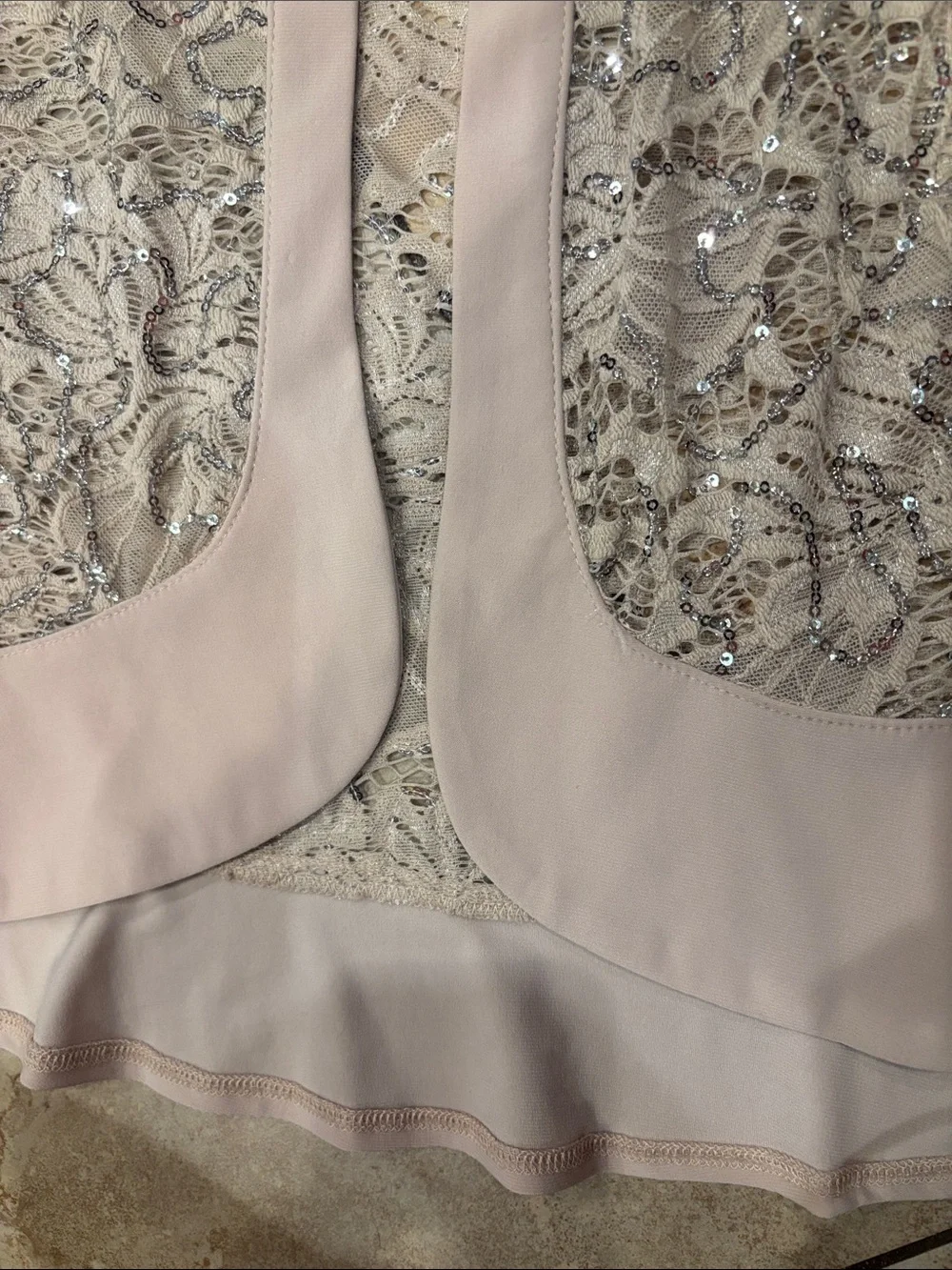 R&M Richards ASL Pale Blush Lace & Sequin Open Front Jacket  Wedding Event